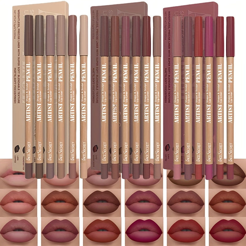 6-Piece Velvet Matte Lip Liner Pencil Set – Long-Lasting, Non-Drying Lip Definition with Berry, Pink, Red, and Nude Shades for All Skin Tones